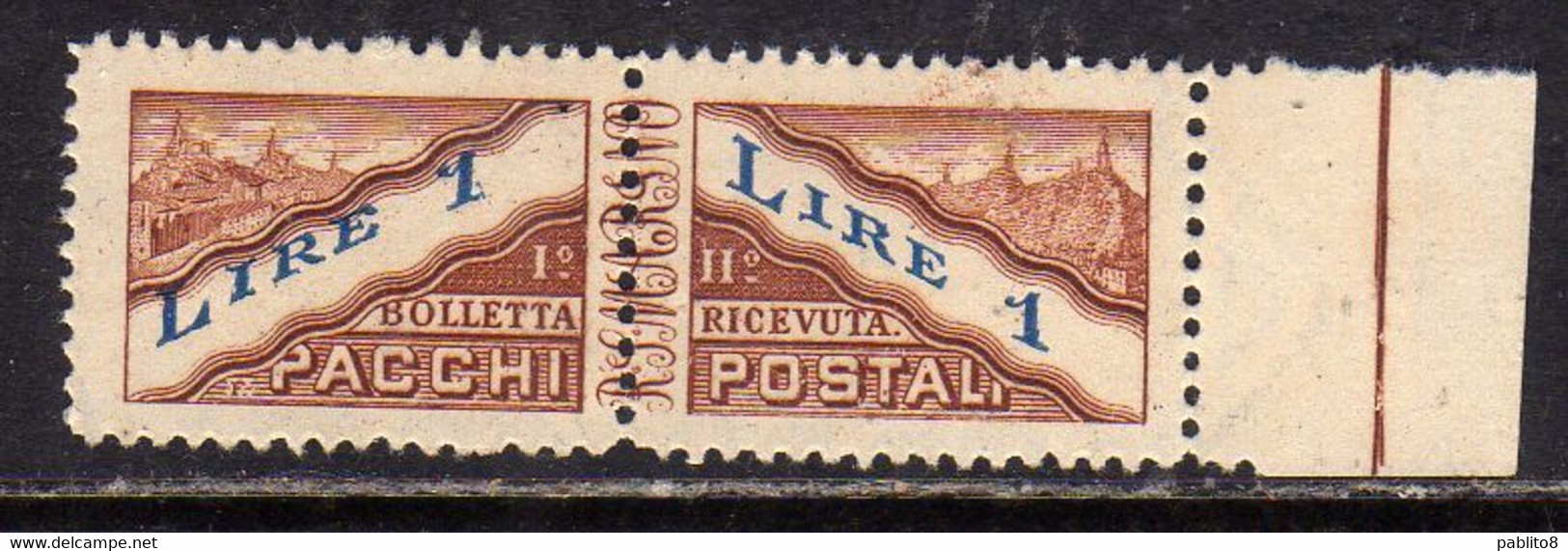 REPUBBLICA DI SAN MARINO 1945 PACCHI POSTALI PARCEL POST LIRE  1 MNH - Paketmarken