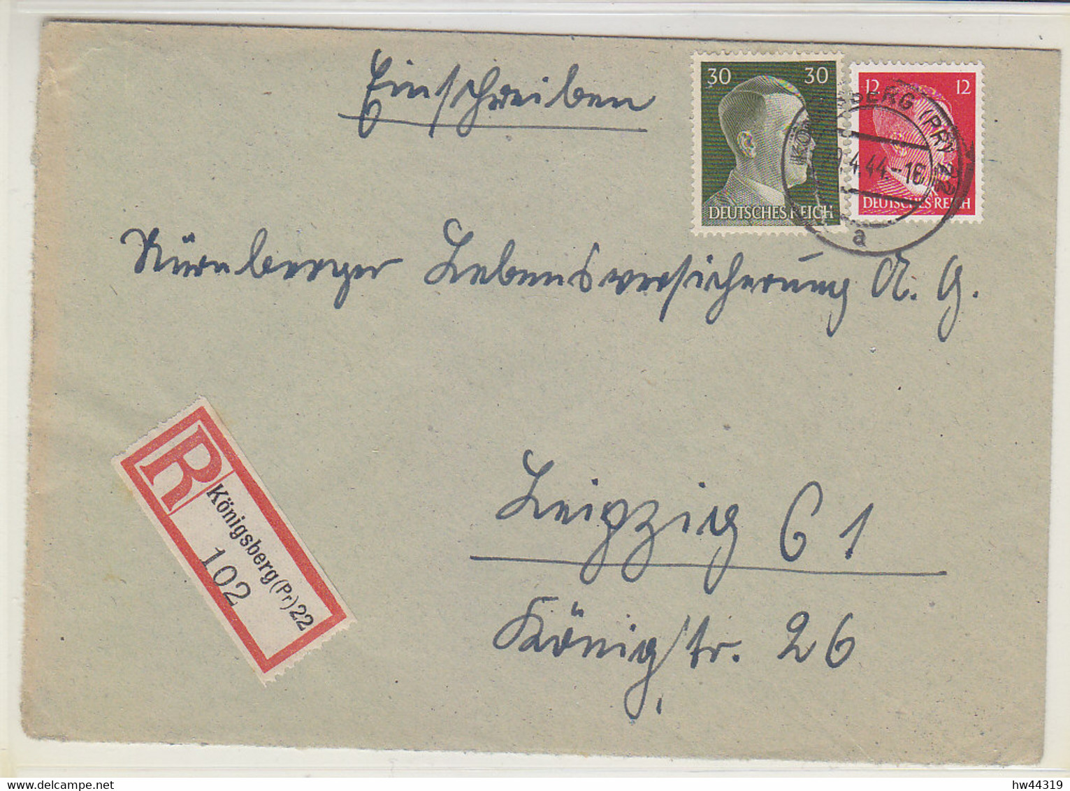R-Brief Aus KÖNIGSBERG (PR) 29.4.44 Nach Leipzig - Covers & Documents