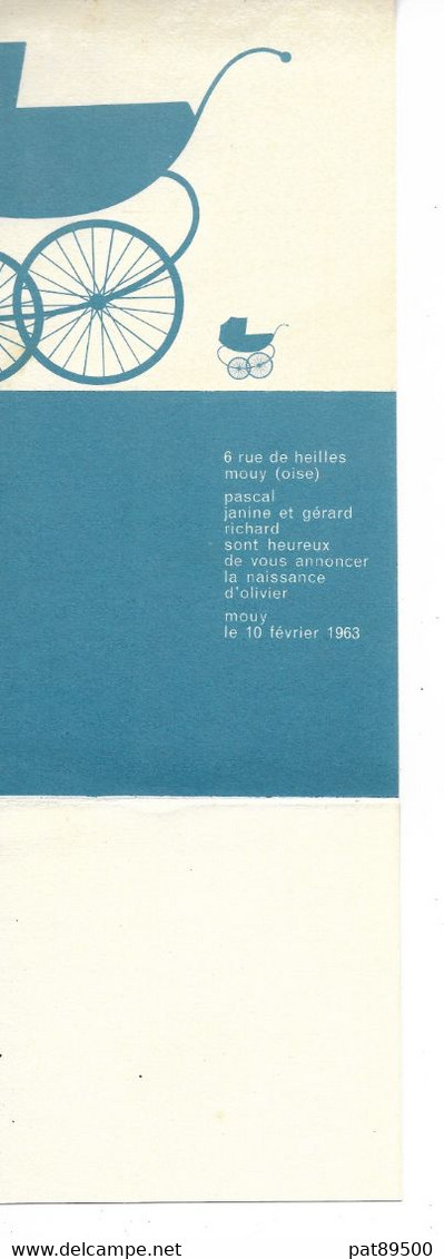 FAIRE-PART De Naissance Février 1963 - Deux Volets Pliables En Parfait état - Naissance & Baptême