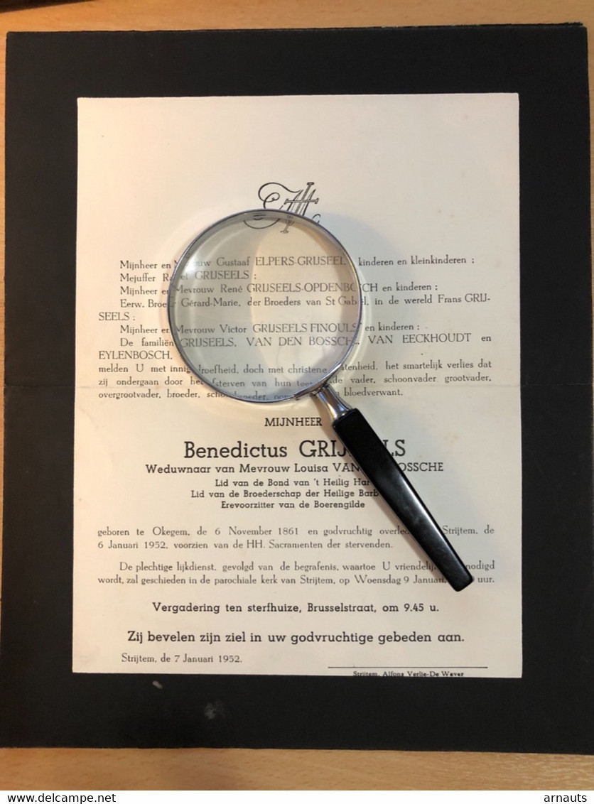 Benedictus Grijseels Wed Van Den Bossche Louisa *1861 Okegem +1952 Strijtem Van Eeckhoudt Eylenbosch Finoulst Elpers - Obituary Notices
