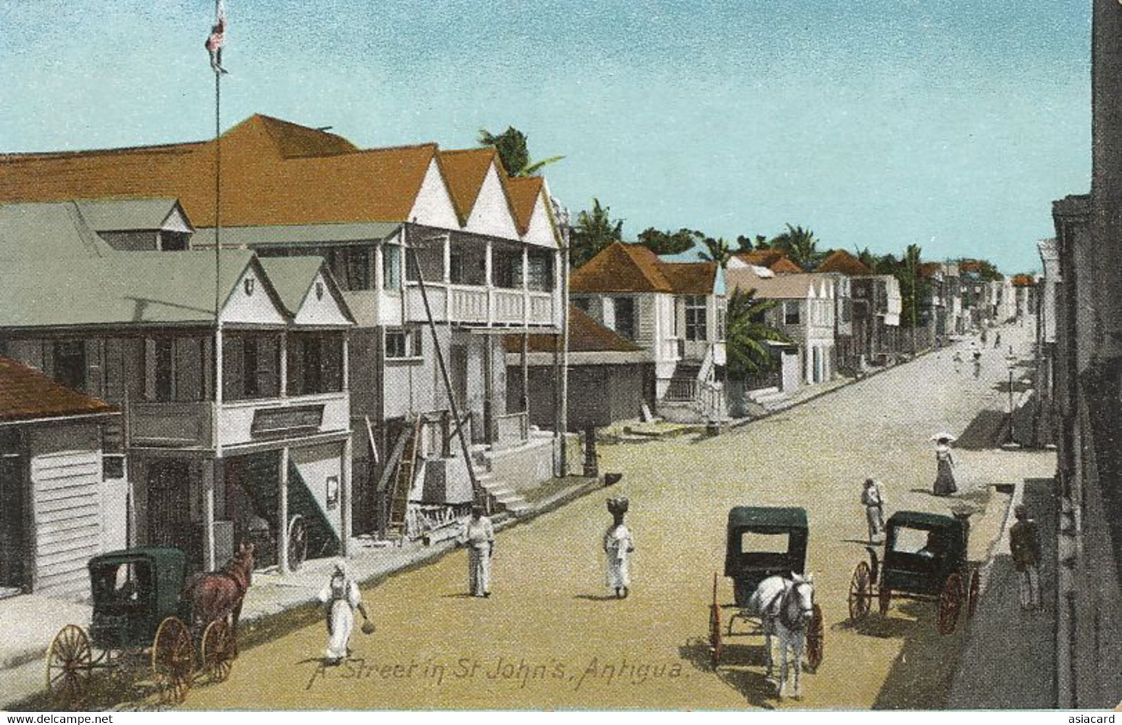 Antigua Street In St John's Hand Colored West Indain Pictures Undivided Back - Antigua & Barbuda