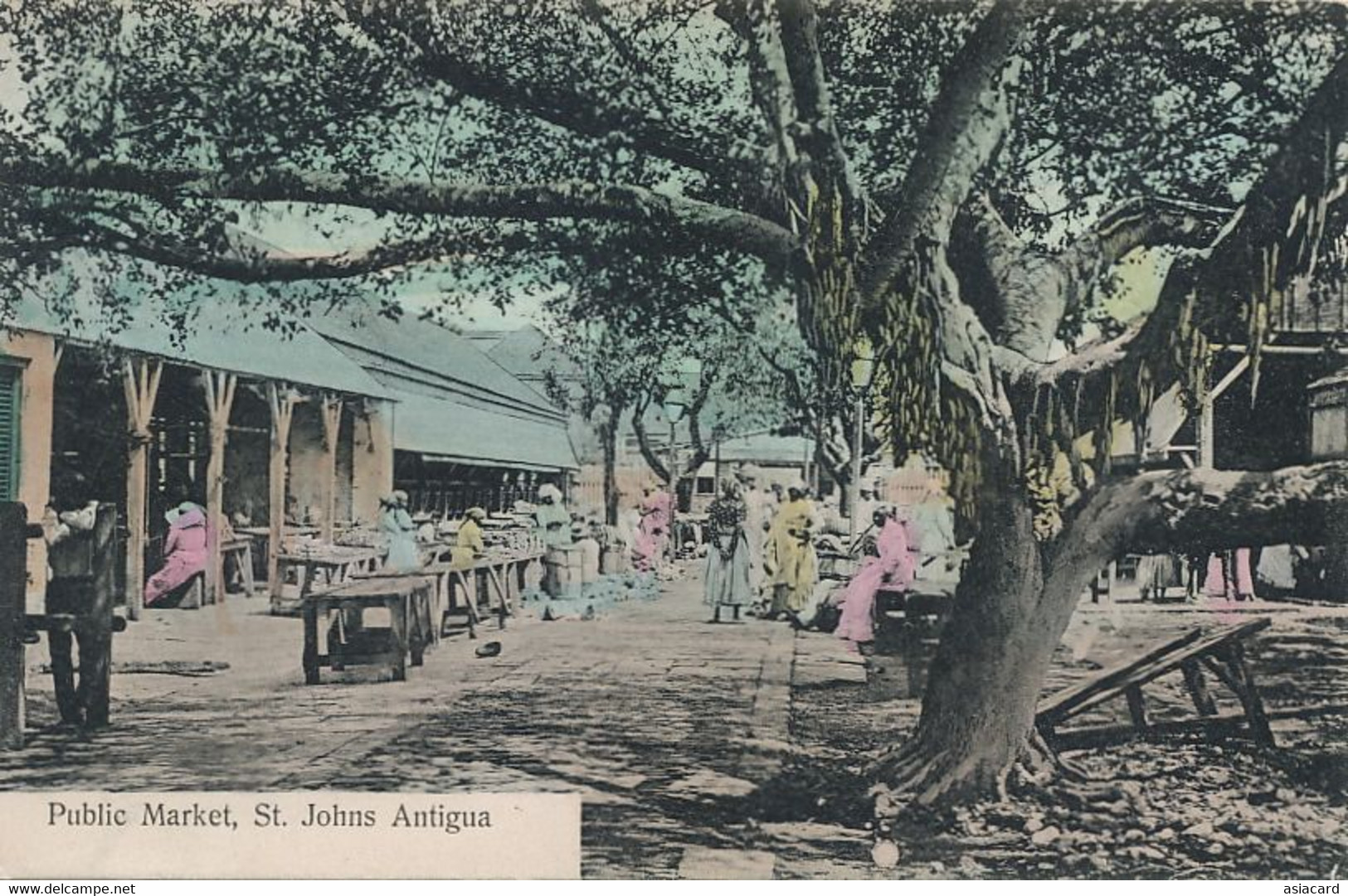 Antigua  St Johns Public Market Hand Colored - Antigua & Barbuda