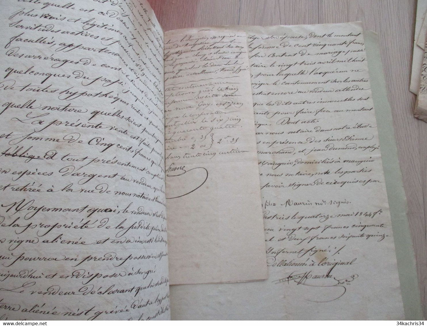 JF Acte Notarial Hérault Vente Vigne 1844 Mauguio Robert/Atger Riey - Manuskripte