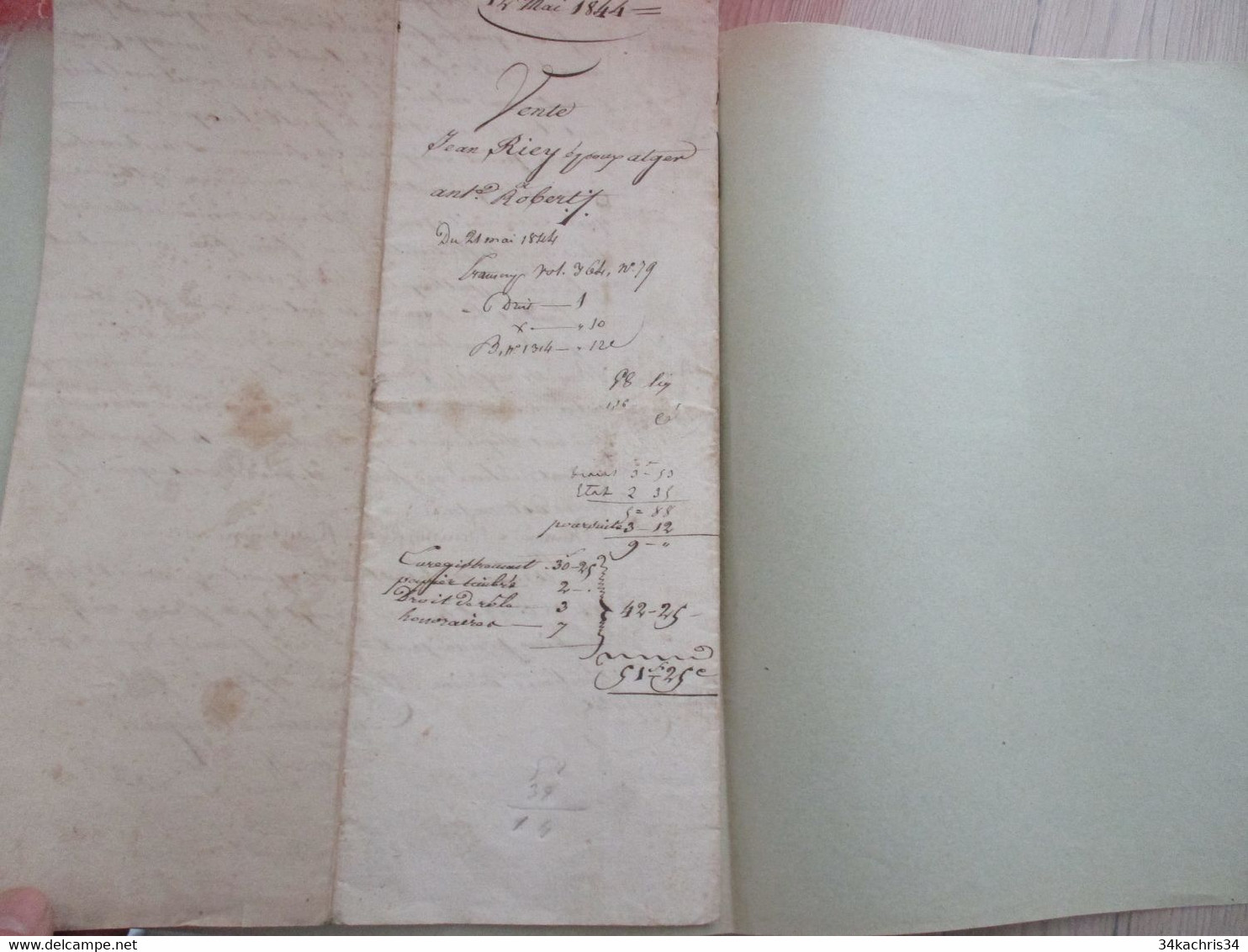 JF Acte Notarial Hérault Vente Vigne 1844 Mauguio Robert/Atger Riey - Manuscrits