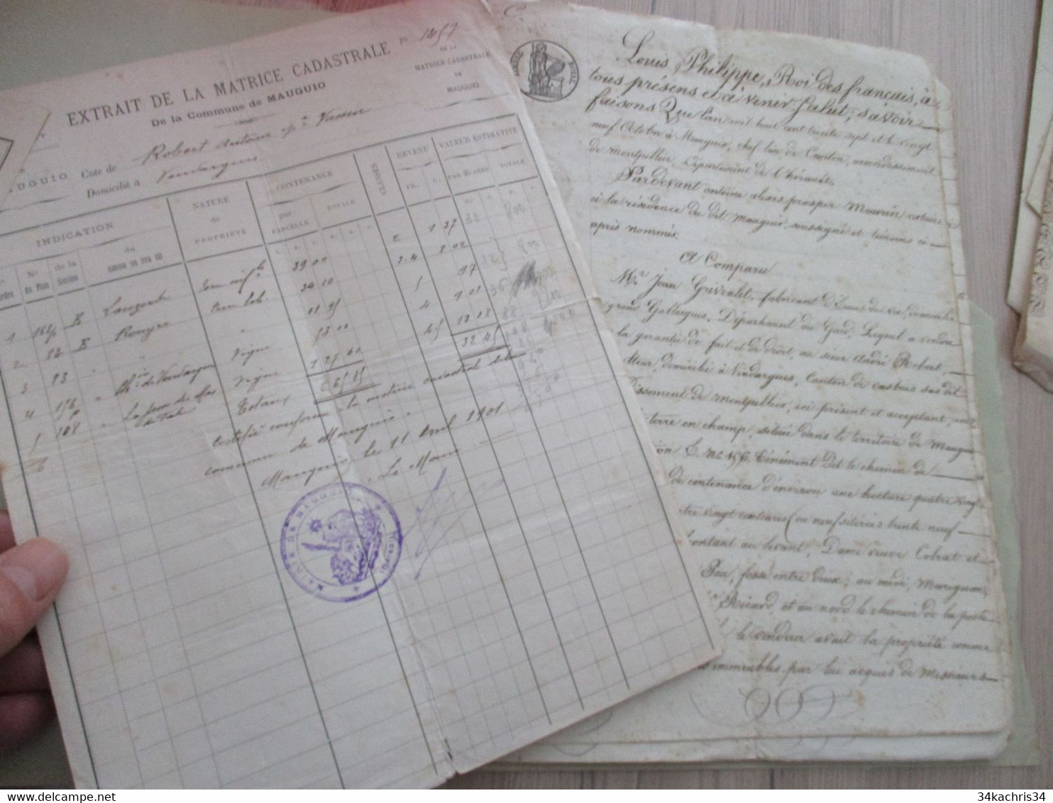 JF Archive Acte Hérault Vente Terre à Mauguio 1837 Grivoulet Marchand D'eau De Vie Gallargues/Robert Vendargues - Manuskripte