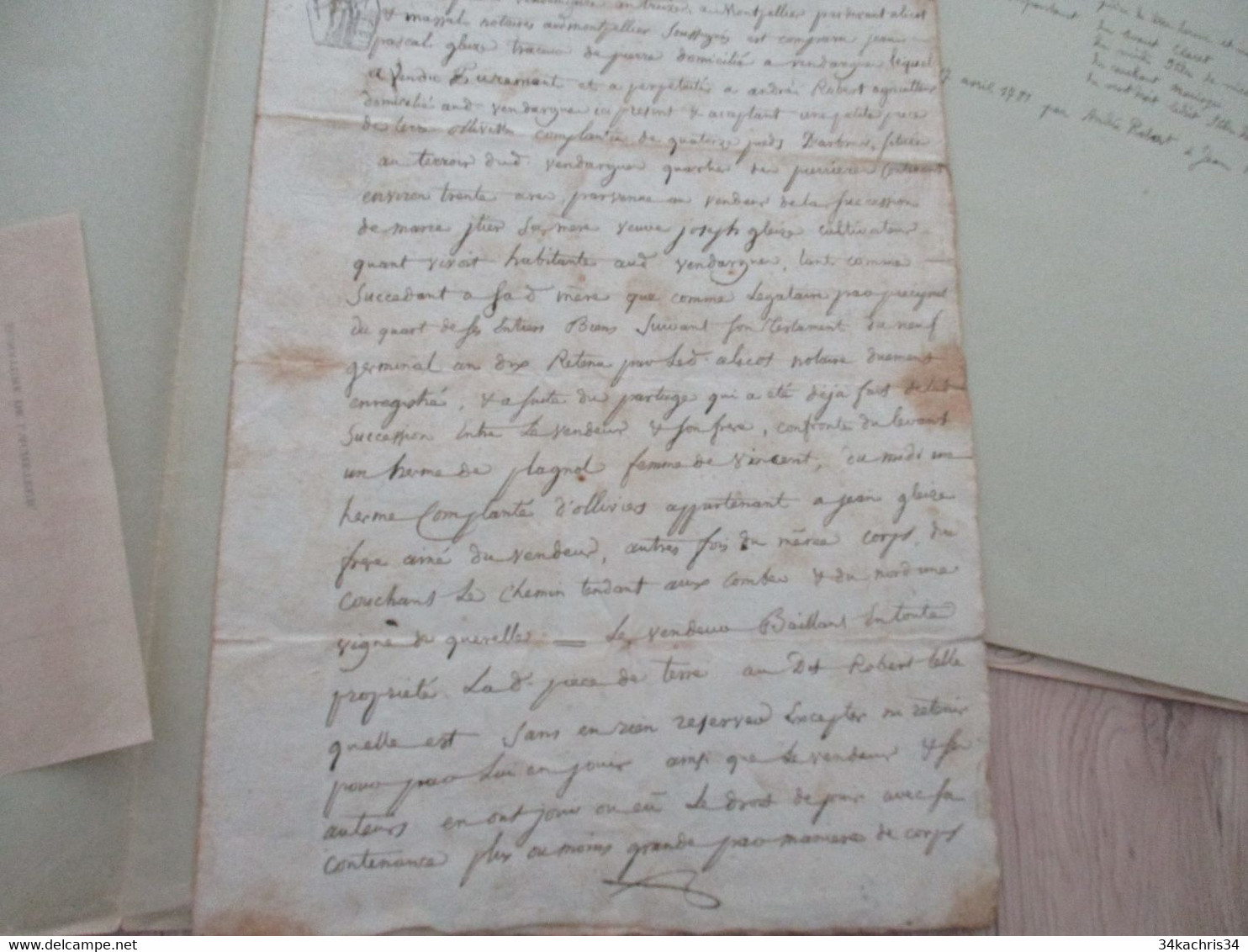 JF Acte Notarial Hérault Vente Vendargues An XIII Révolution Gleize/Robert Dont Olivette - Manuscrits
