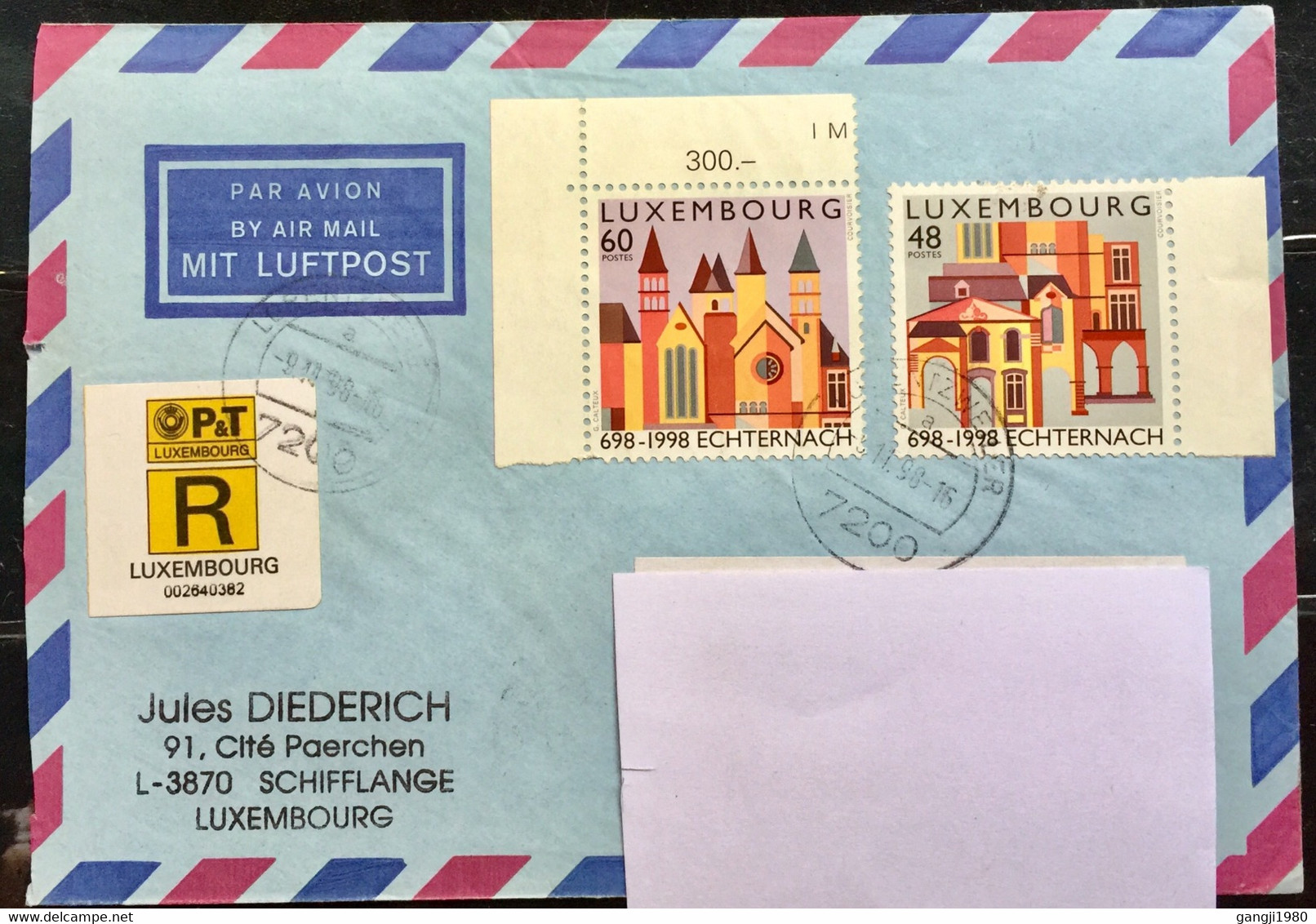 LUXEMBOURG 1998 REGISTERED COVER TO CUBA ! ARCHITECTURE  ,BUILDING - Lettres & Documents