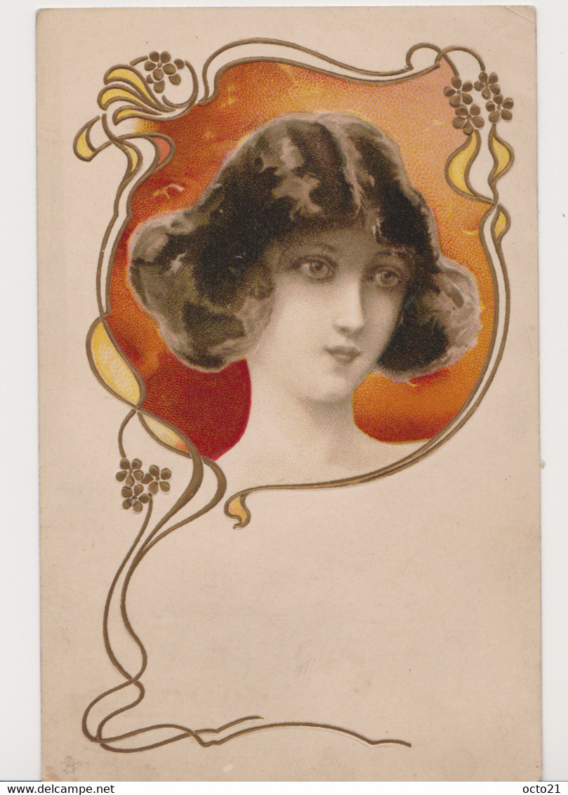 Carte Fantaisie Dessinée Gaufrée  Raphael Tuck  / Portrait D'une Jolie Jeune Femme , Style Art Nouveau - Vrouwen