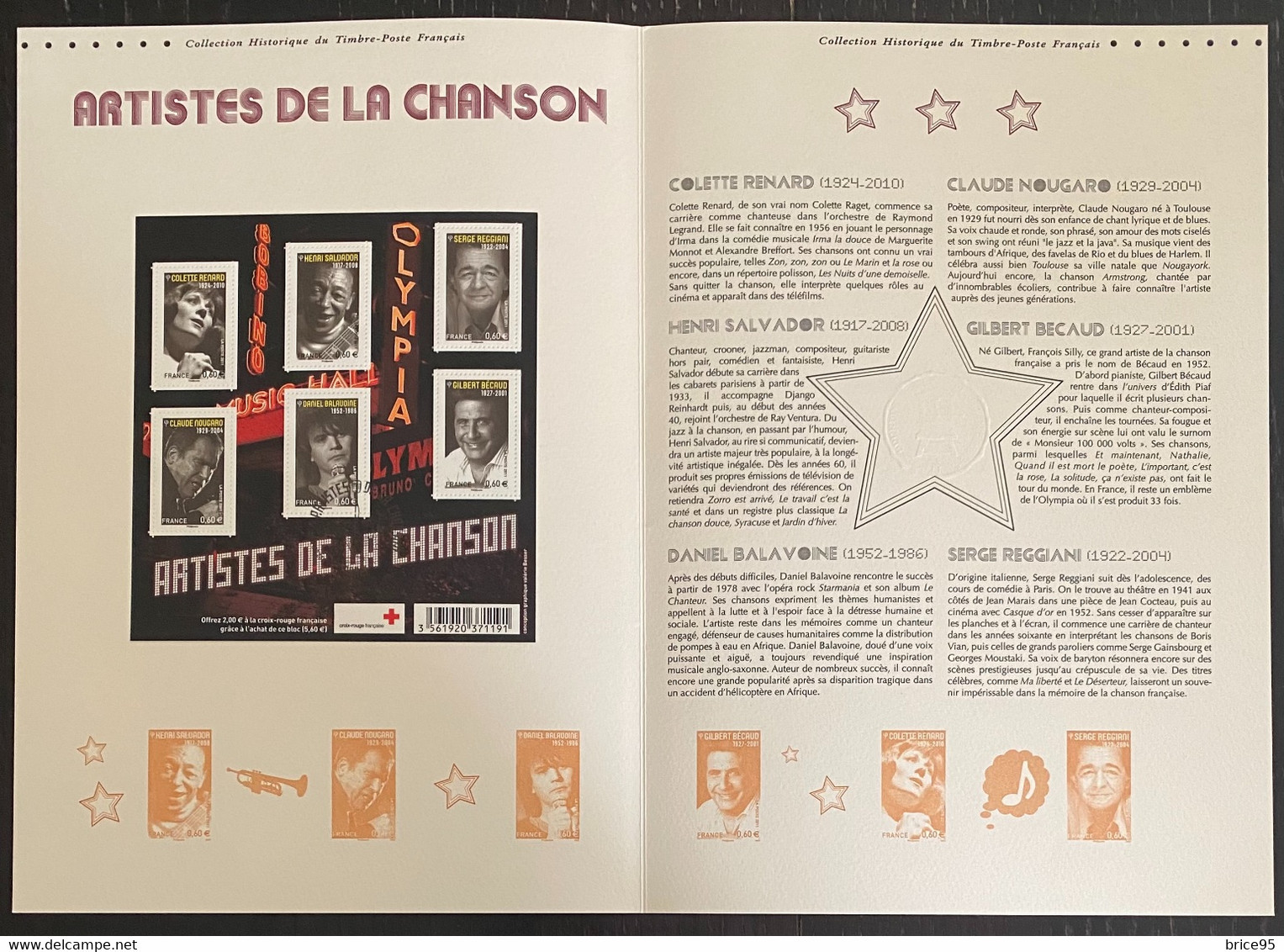 ⭐ France - Document Philatélique - Premier Jour - Artistes De La Chanson - YT Bloc Nº F 4605 - 2011 ⭐ - 2010-2019