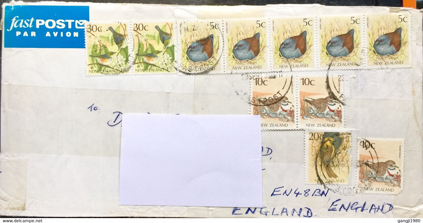 NEW ZEALAND 1991 ,USED COVER TO ENGLAND 11 BIRDS STAMPS USED - Lettres & Documents