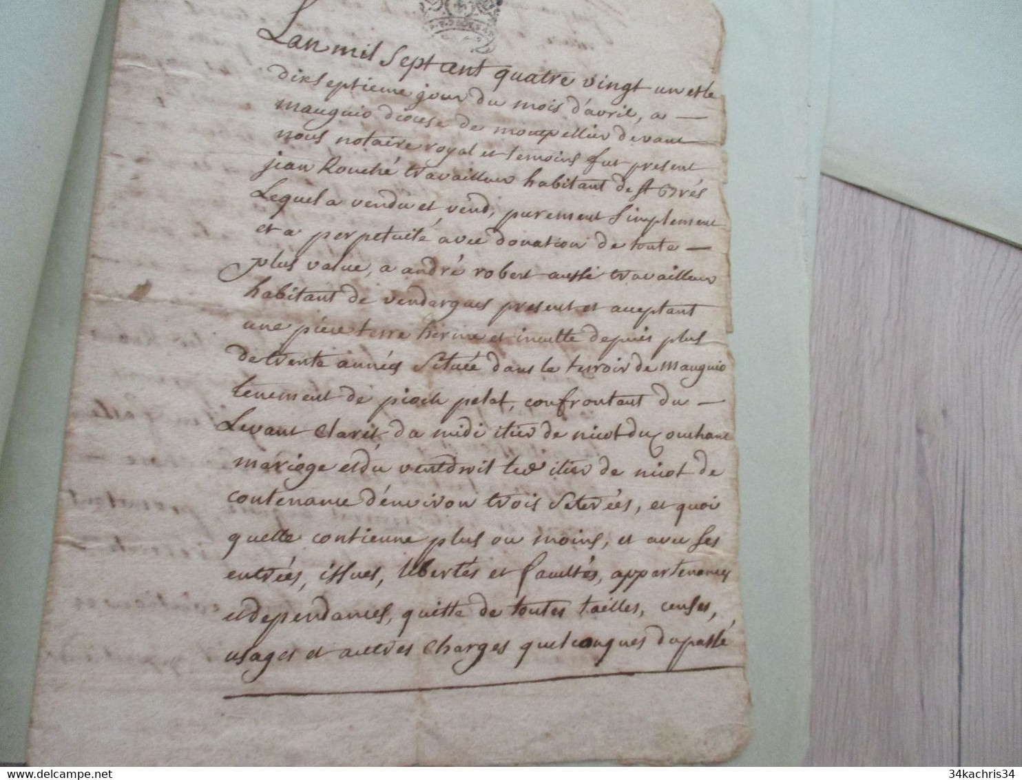 JF Acte Notarial Hérault Vente 1781 Mauguio Terre Robert De Vendargues/Rouché De Saint Brès - Manuscritos
