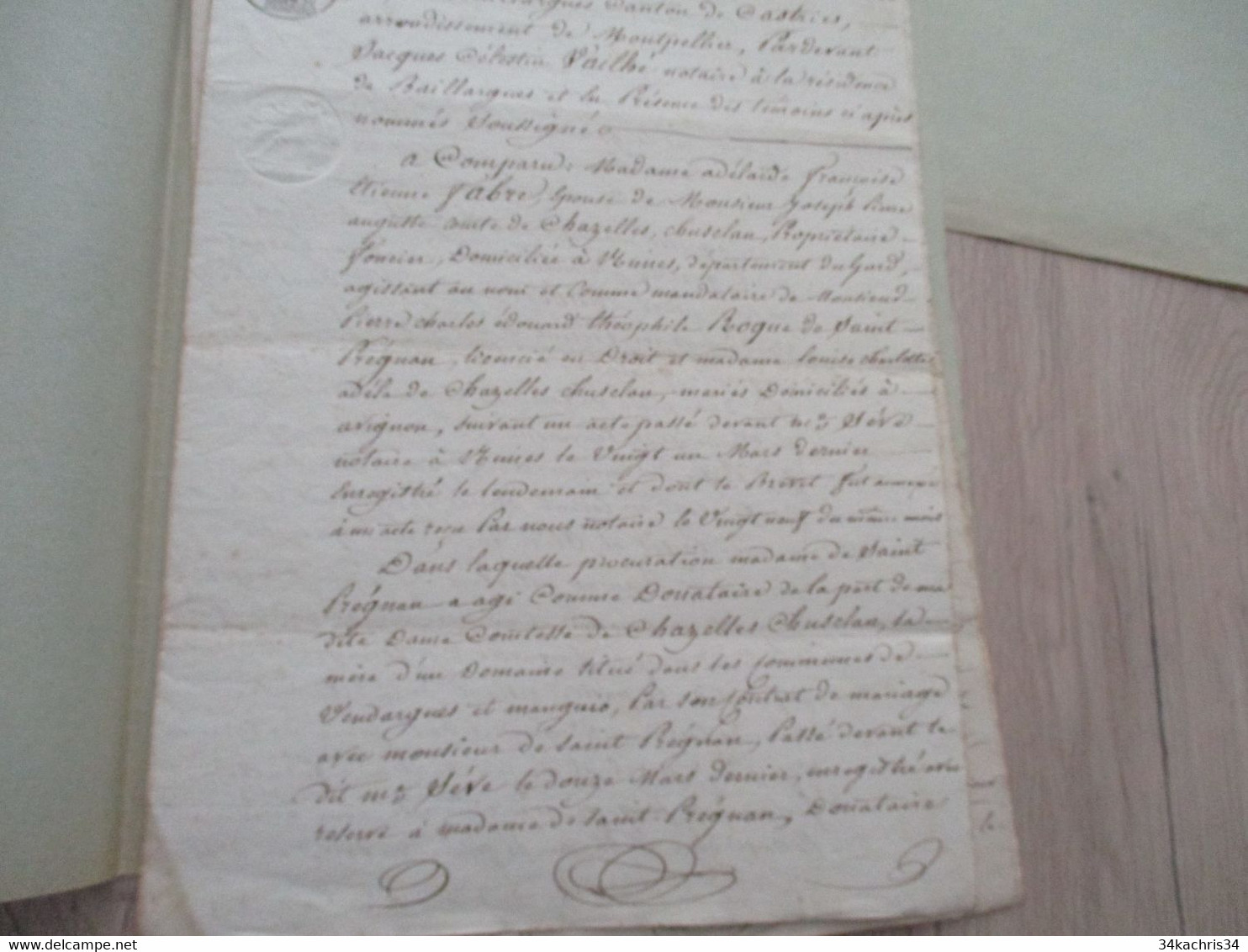 JF Acte Notarial Hérault Vente  1836/ Vendargues/Mauguio Domaine   Robert /Comtesse De Chazelle Et St Prégnan - Manuscritos
