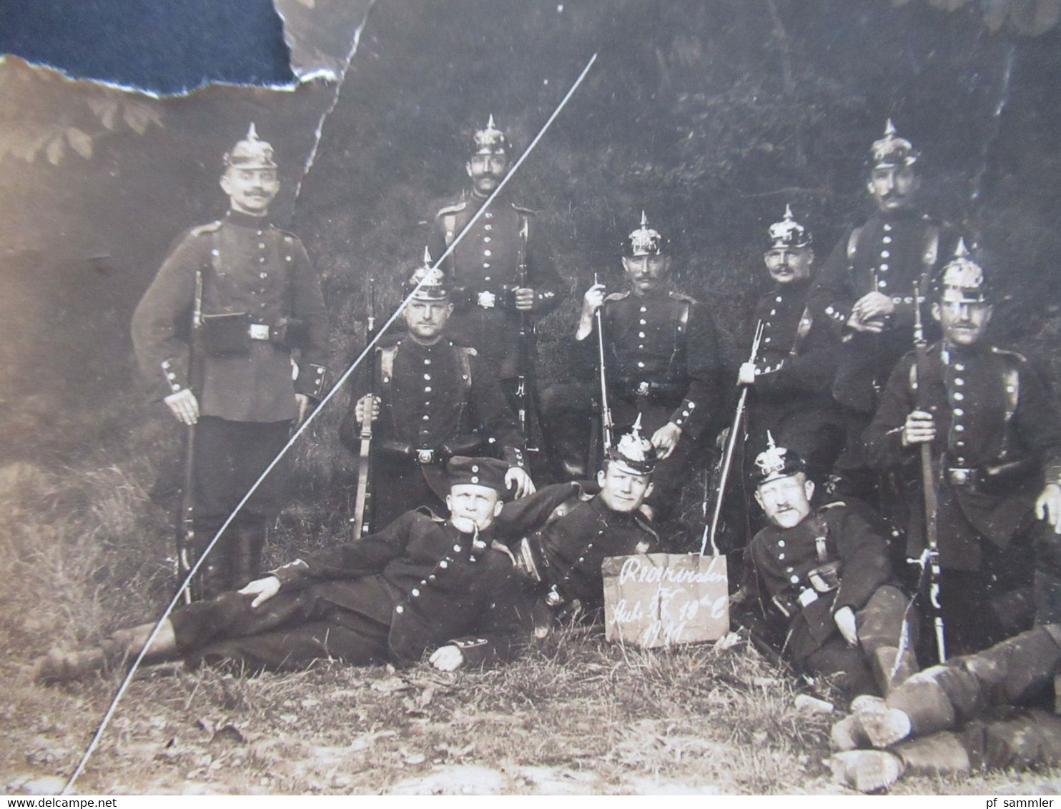 Echtfoto AK Soldaten In Voller Uniform Mit Pickelhaube Und Gewehr Reservisten 1911 Stempel Minden Westf. - Other Wars