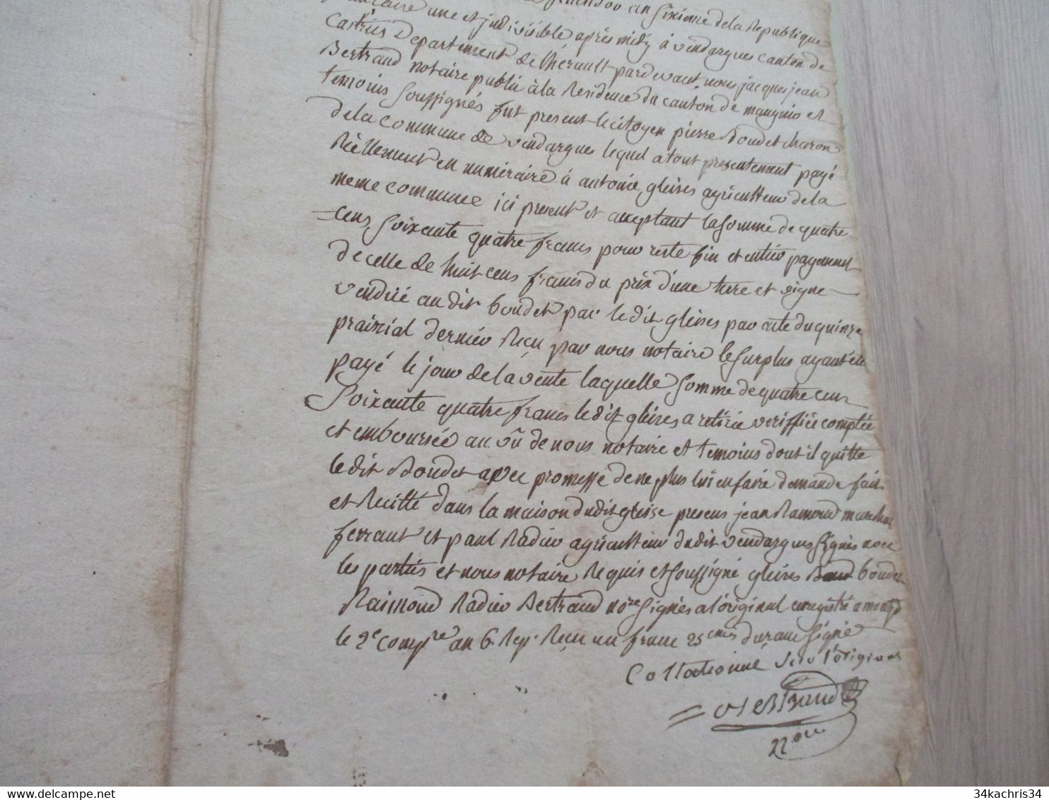 JF Acte Notarial Hérault Vente  AN VI  Vendargues/Mauguio Vente Gleize/Boudet Charon Vignes X2 Documents - Manuscripten