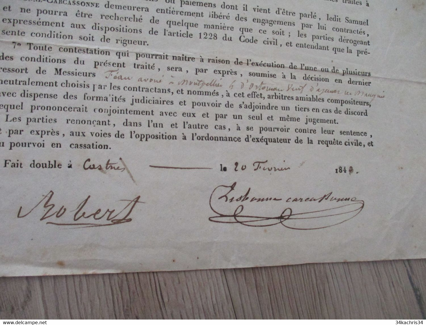 JF  Hérault   Vendargues Convention Lisbonne Carcassonne/Robert Soumission  Tirage De La Classe 1842 Conscrits - Manuscripts