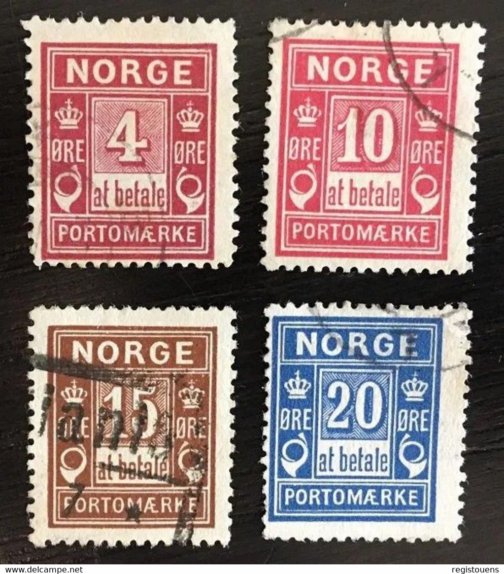 Lot De 4 Timbres Taxes Oblitérés Norvège 1889 1914 - Oblitérés