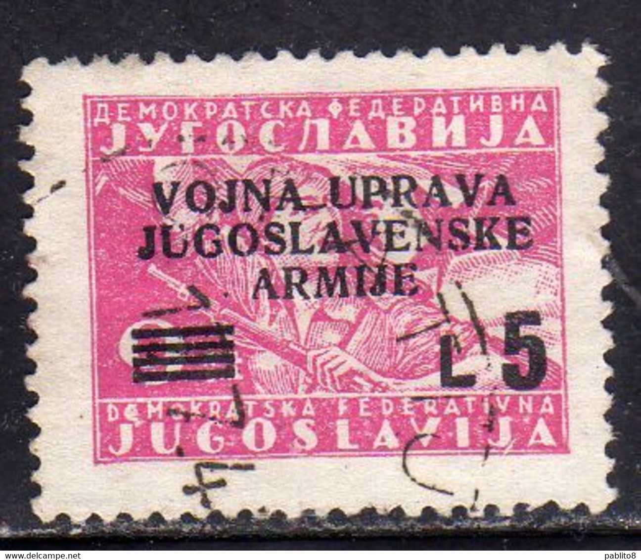 ISTRIA E LITORALE SLOVENO 1947 FRANCOBOLLI DI YUGOSLAVIA LIRE 5 SU 9d USATO USED OBLITERE' - Yugoslavian Occ.: Slovenian Shore