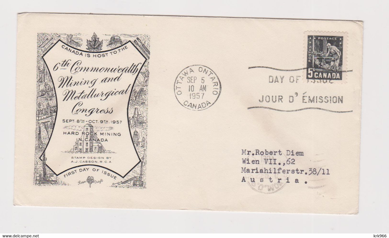 CANADA  1957 FDC Cover To Austria - Lettres & Documents