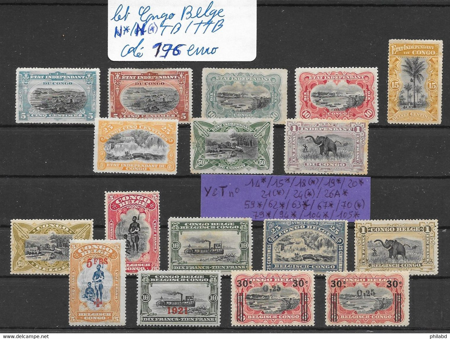 Congo Belge Lot De 17 TP (entre /betweenn°14 & 105) 1894-1923 * & (*) - Unused Stamps