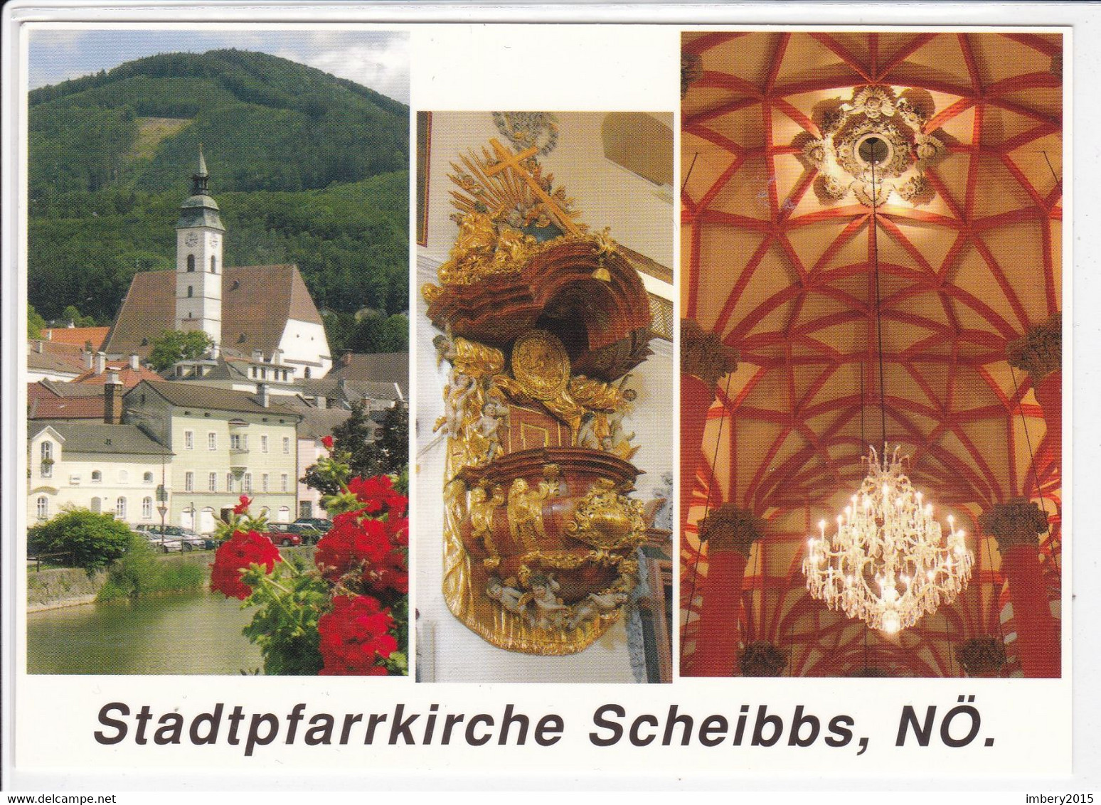 NÖ Ak  SCHEIBBS,  Stadtpfarrkirche, Außenansicht, Kanzel, Gotisches Netzrippengewölbe, Niederösterreich Ansichtskarte - Scheibbs