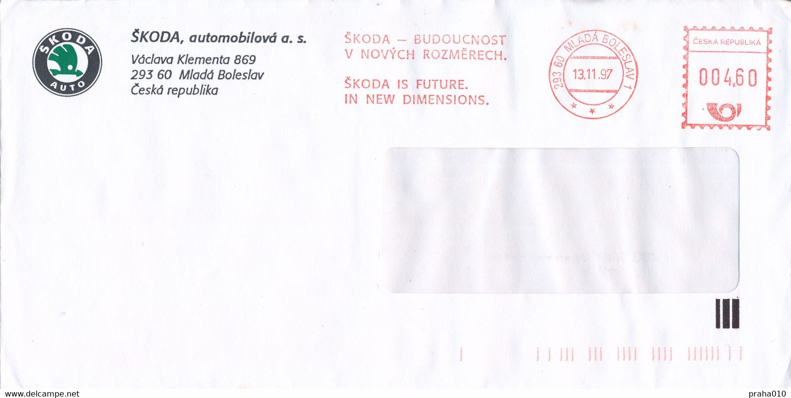 F0027 - Czech Rep. (1997) 293 60 Mlada Boleslav 1: SKODA  AUTO (SKODA IS FUTURE. IN NEW DIMENSIONS). - Sonstige & Ohne Zuordnung