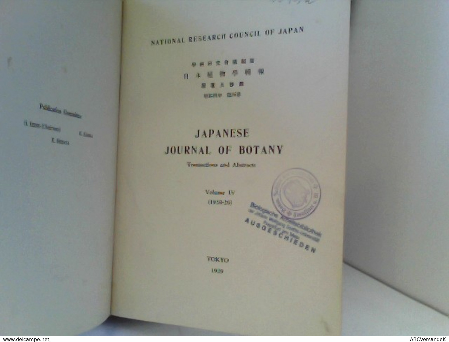 National Research Council Of Japan  Japanese Journal Of Botany Volume IV (1928-1929) - Botanik
