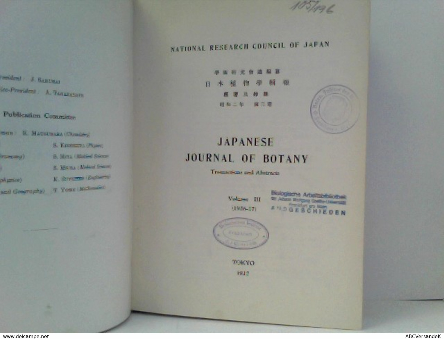 National Research Council Of Japan  Japanese Journal Of Botany Volume III (1926-1927) - Botanik