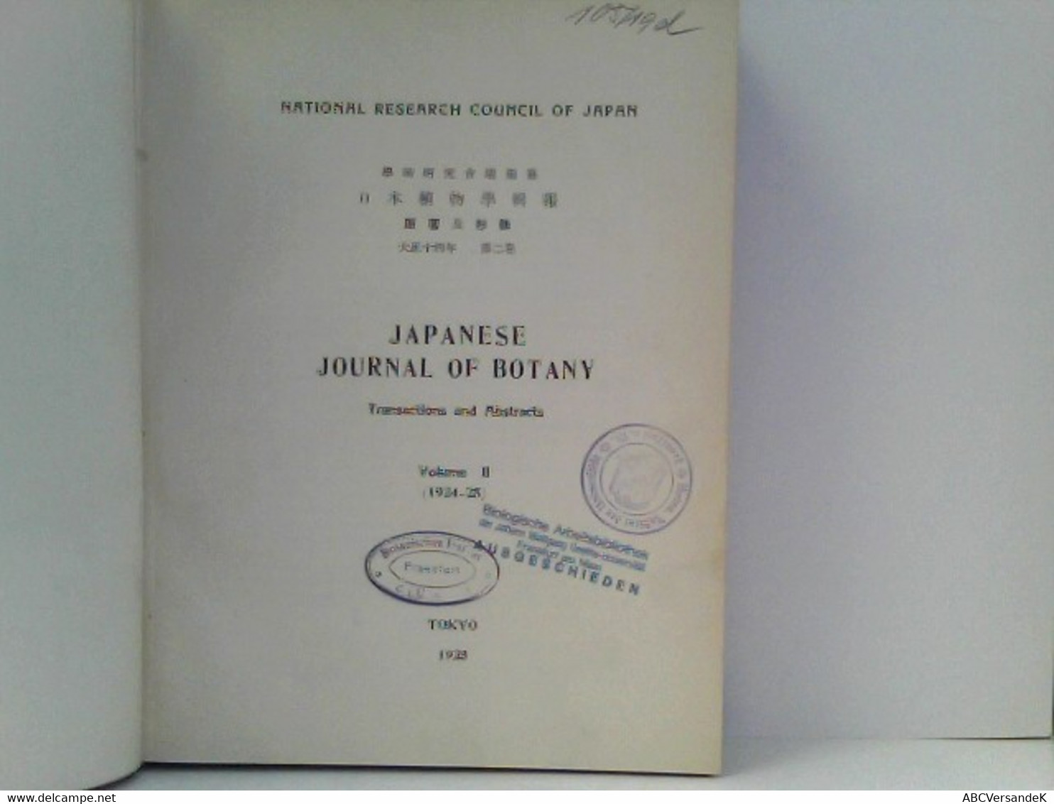 National Research Council Of Japan  Japanese Journal Of Botany Volume II (1924-1925) - Botanik