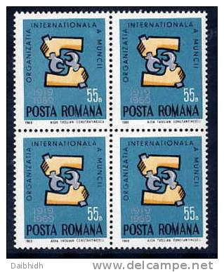 ROMANIA 1969 International Labour Organisation Block Of 4 MNH / **  Michel 2763 - Ungebraucht