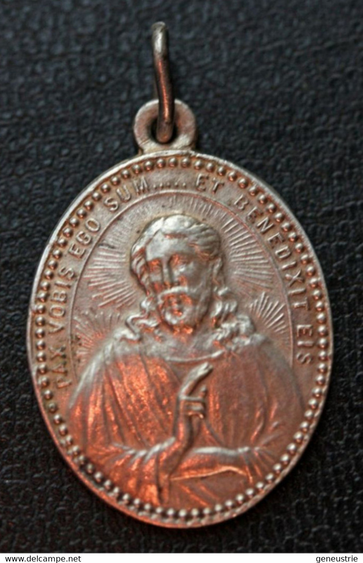 Beau Pendentif Médaille Religieuse (bronze Argenté) "Jésus Christ / Jésus-Marie-Joseph - 1822/1922" Religious Pendant - Religion & Esotericism