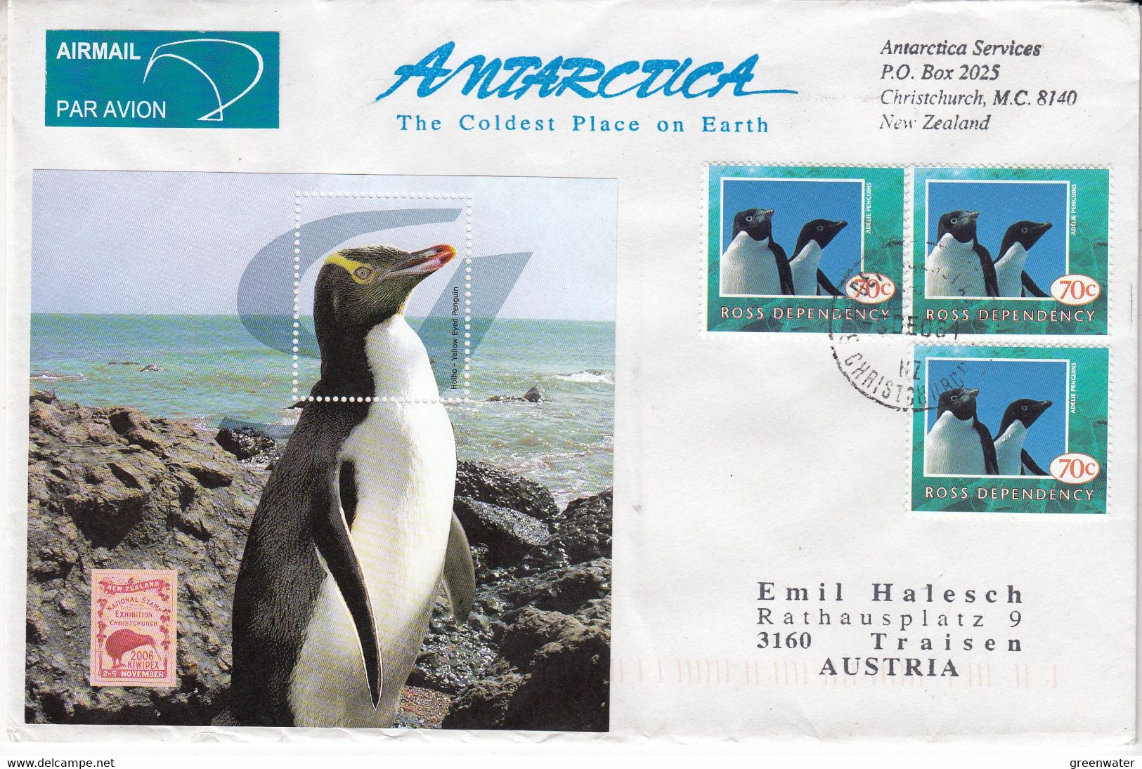 Ross Dependency  2006 Cover Kiwipex / Antarctica M/s + 3v Ross Dependency Ca Ross Christchurch 5 De 06 (GPA134) - Lettres & Documents