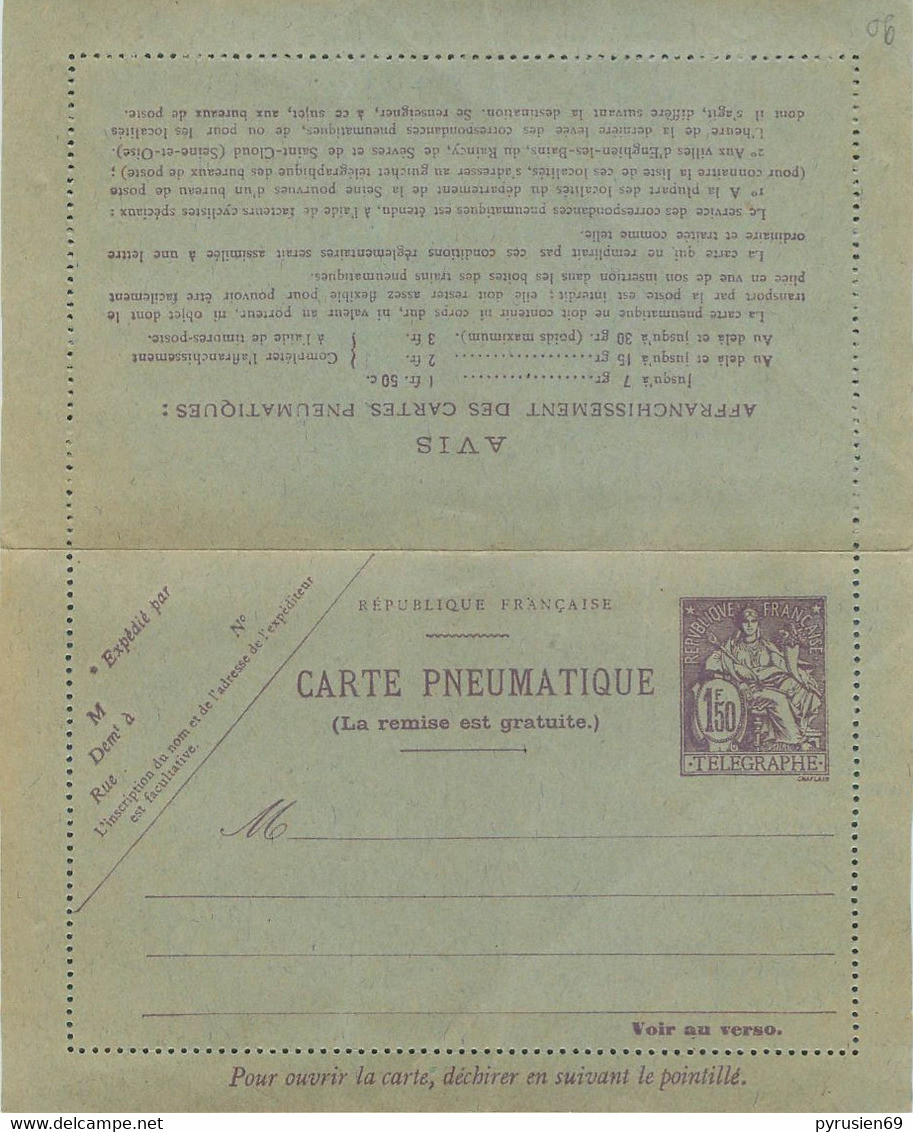 BELLE CARTE LETTRE PNEUMATIQUE  AU TYPE " CHAPLAIN 1 Frc 50 VIOLET "  - 1929 - Pneumatici