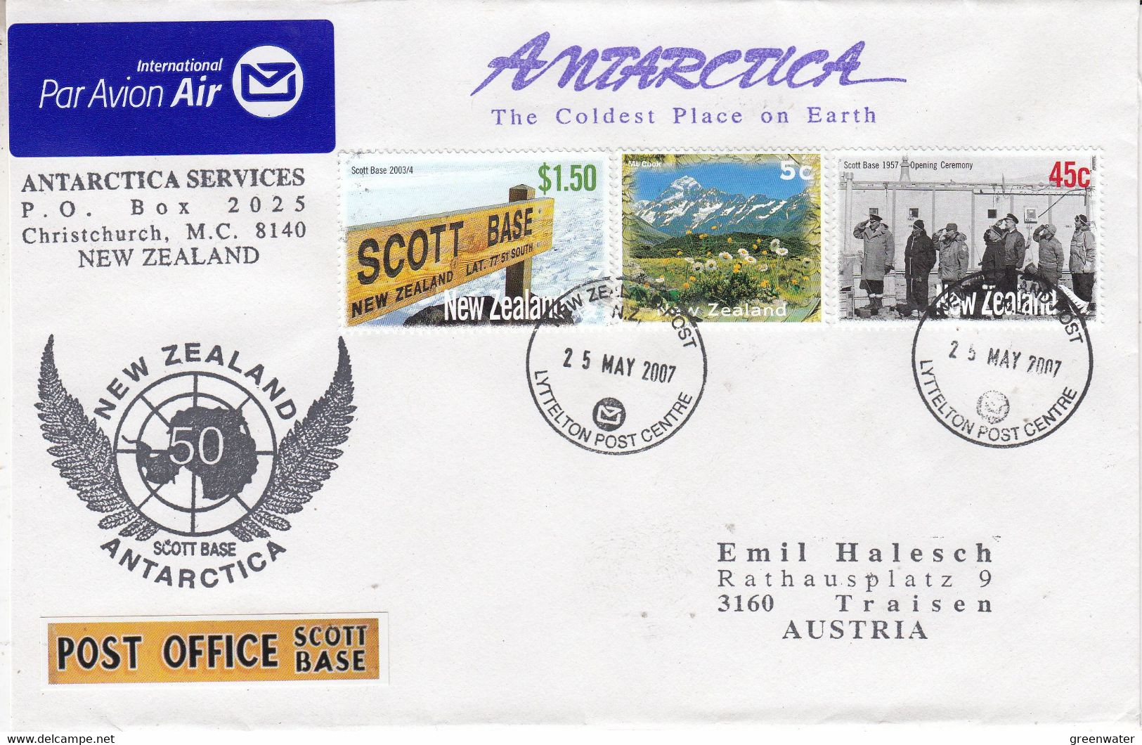 Scott Base 2007 Cover Ca Lyttelton 25 MAY 2007 (GPA136) - Briefe U. Dokumente