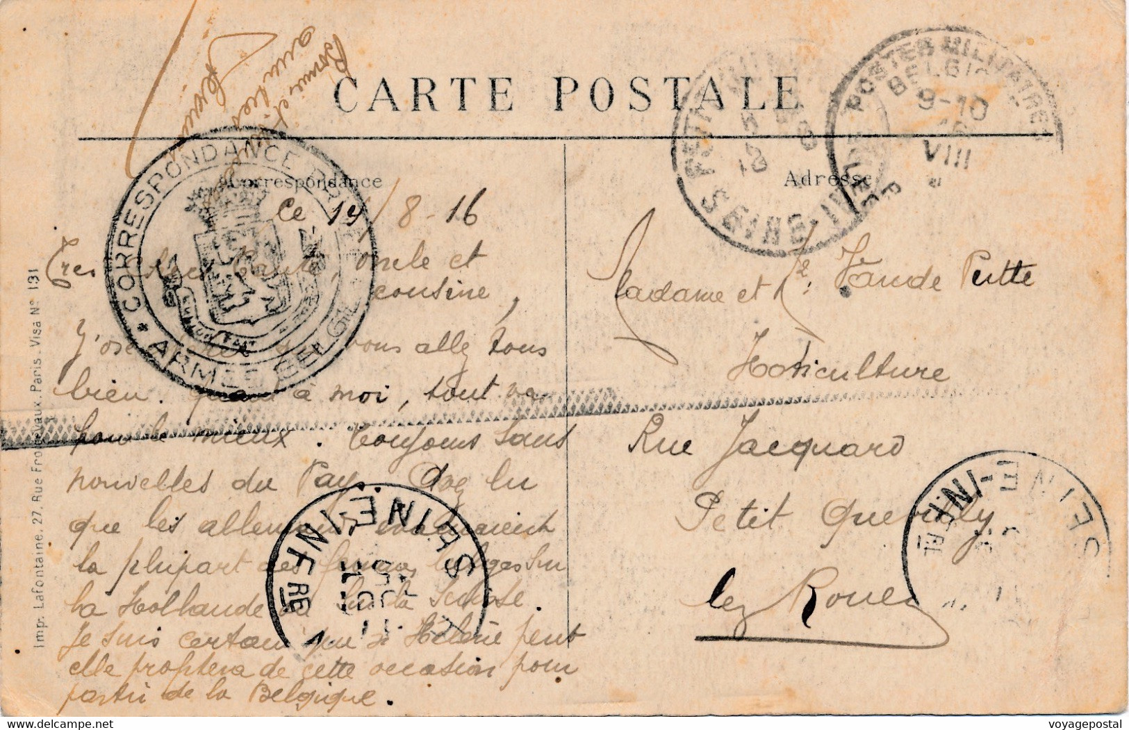 CARTE CORRESPONDANCE PRIVÉE ARMÉE BELGE PMB ILLUSTRATION VERSO A.MAYEUR WWI BELGIQUE - Army: Belgium