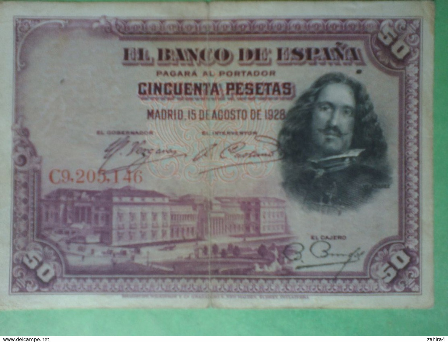 50 Pesetas El Banco De Espana Cincuenta Pesetas - C9.205,146 - Velazquez - Madrid, 15 De Agosto De 1928 - 50 Peseten