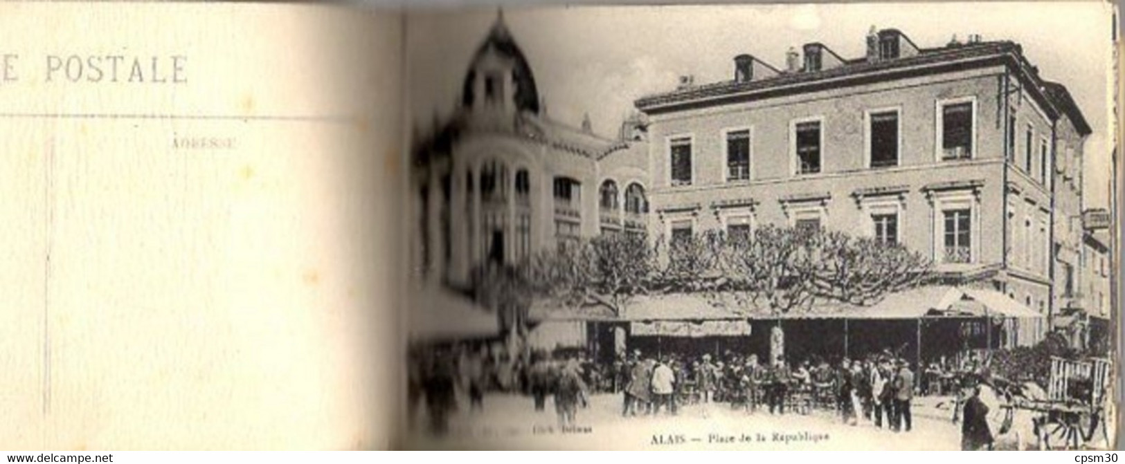 CP Ales, carnet de CPA, vue générale, pont vieux, place République, tribunal lycée, mairie, Rochebelle, voir photo