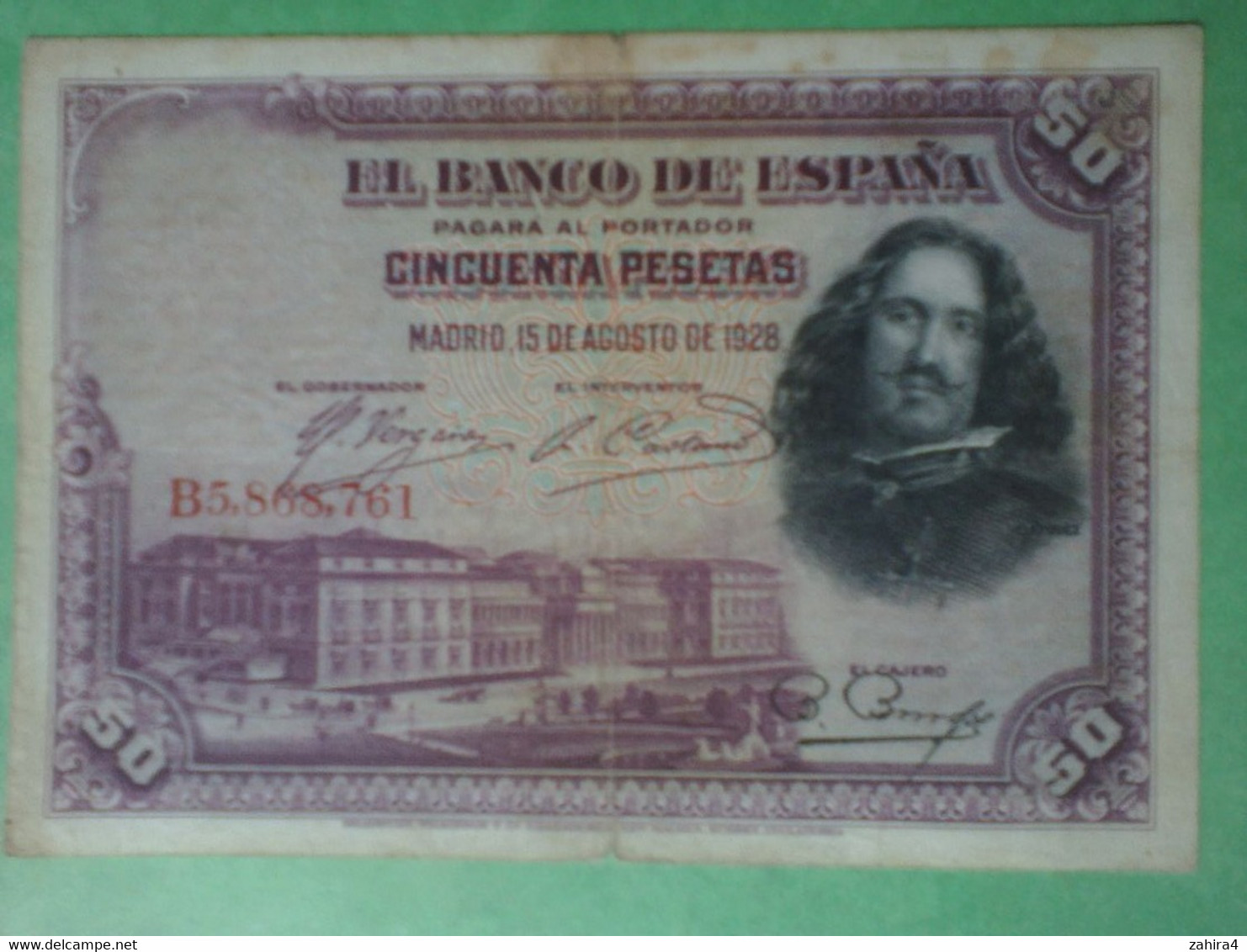 50 Pesetas El Banco De Espana Cincuenta Pesetas - B5,868,76 - Velazquez - Madrid, 15 De Agosto De 1928 - 50 Peseten