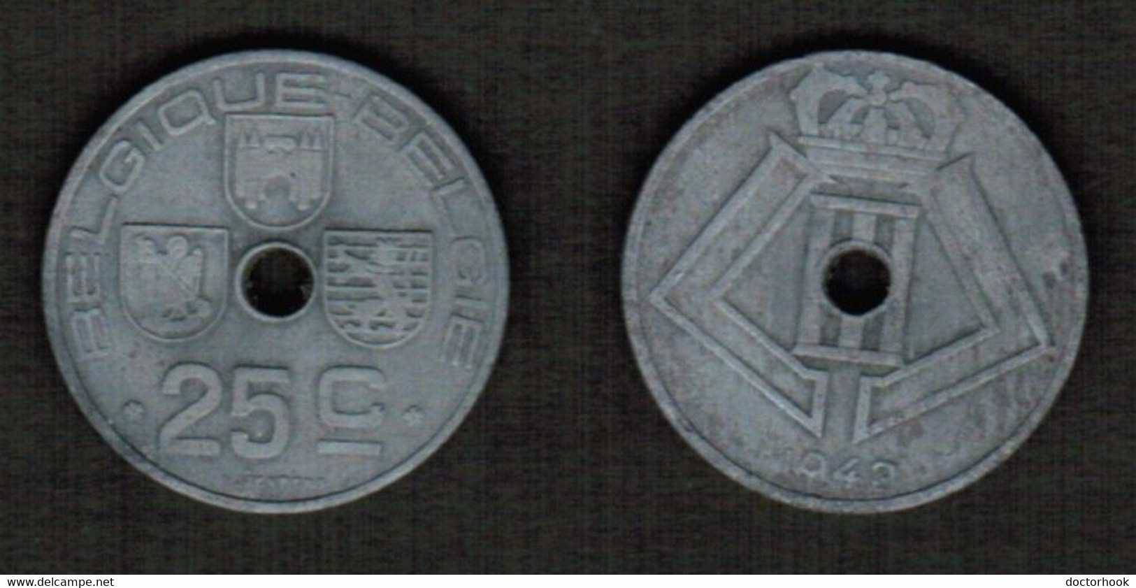 BELGIUM   25 CENTIMES 1942 French (KM # 131) #6416 - 25 Cents