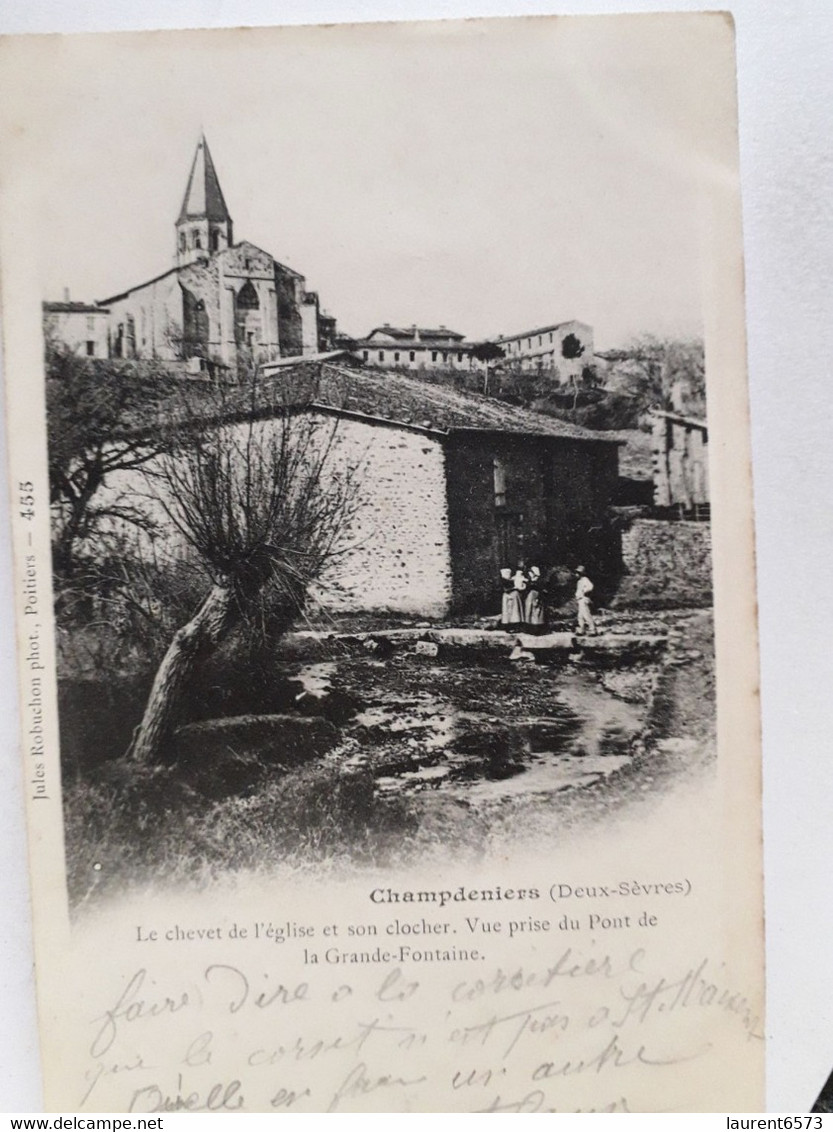 Carte Postale De Champdeniers, 79, L'église Vue Prise Du Pont De La Grande Fontaine - Champdeniers Saint Denis