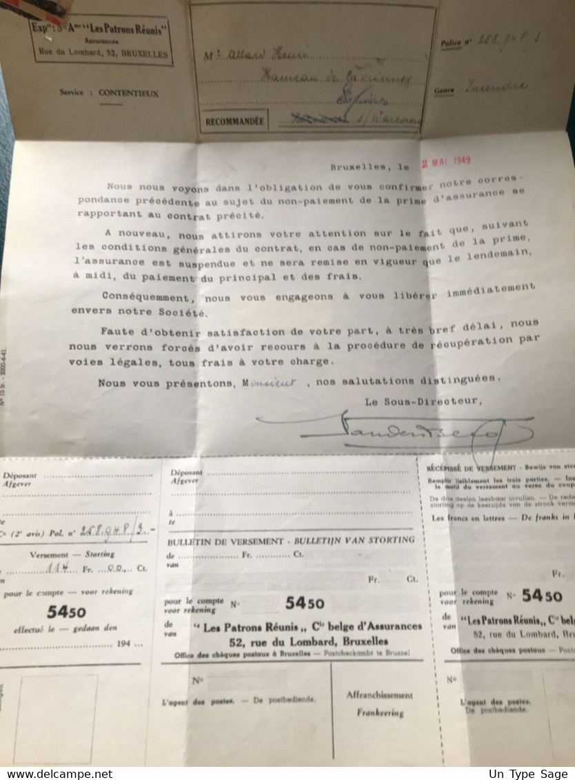 Belgique, Bulletin De Versement - Recommandé 2 Mai 1949 + TAD Bruxelles + Oblitération Mécanique - (B4000) - Brieven En Documenten