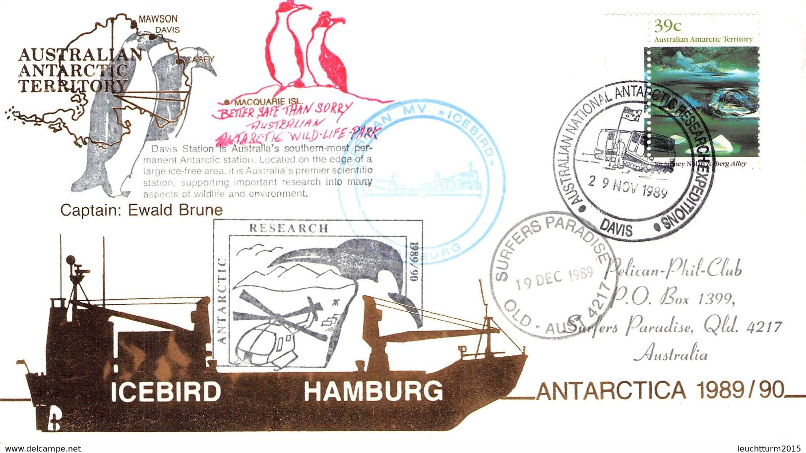 AUSTRALIAN ANTARCTIC TERR. - ANTARCTIC RESEARCH 1989/90 -ICEBIRD HAMBURG- / YZ303 - Brieven En Documenten