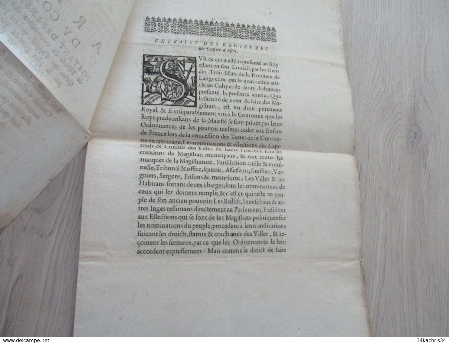 Arrest Du Conseil 1651 Extrait Registres Ce Que Les 3 états De La Province Du Languedoc Ont Présenté Au Roi - Decretos & Leyes