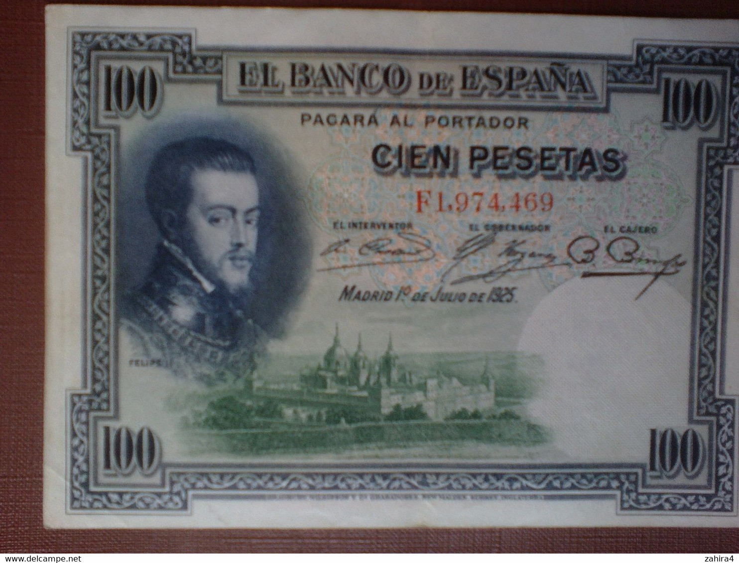 100 Pesetas - El Banco De Espana - F1,974,469 - Madrid 1° De Julio De 1925 - Felipe II - Cien Pesetas - 100 Peseten