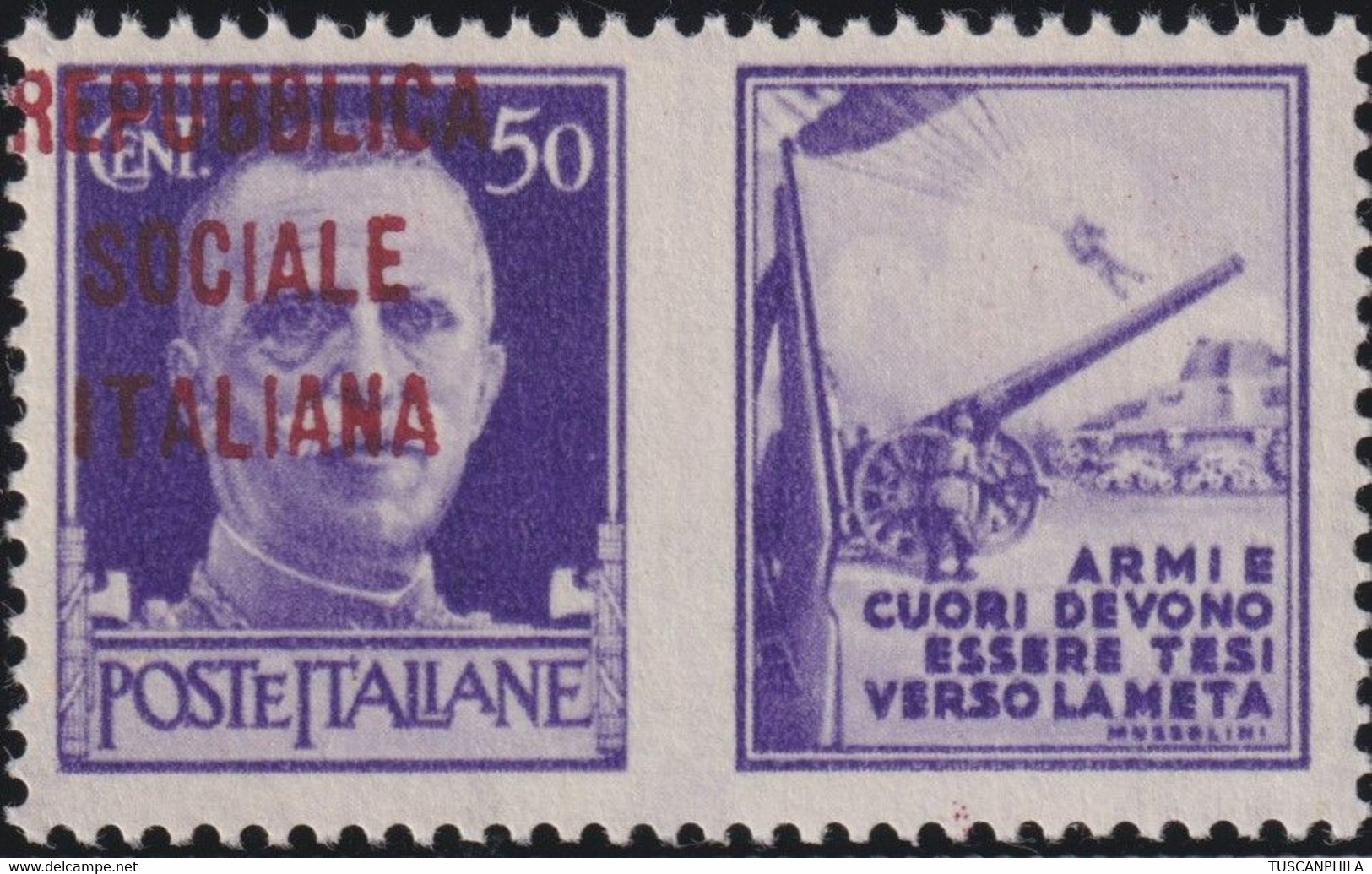 Repubblica Sociale 1944 50 C. II Sass. 34F MNH** Cv. 4000 Raro - War Propaganda