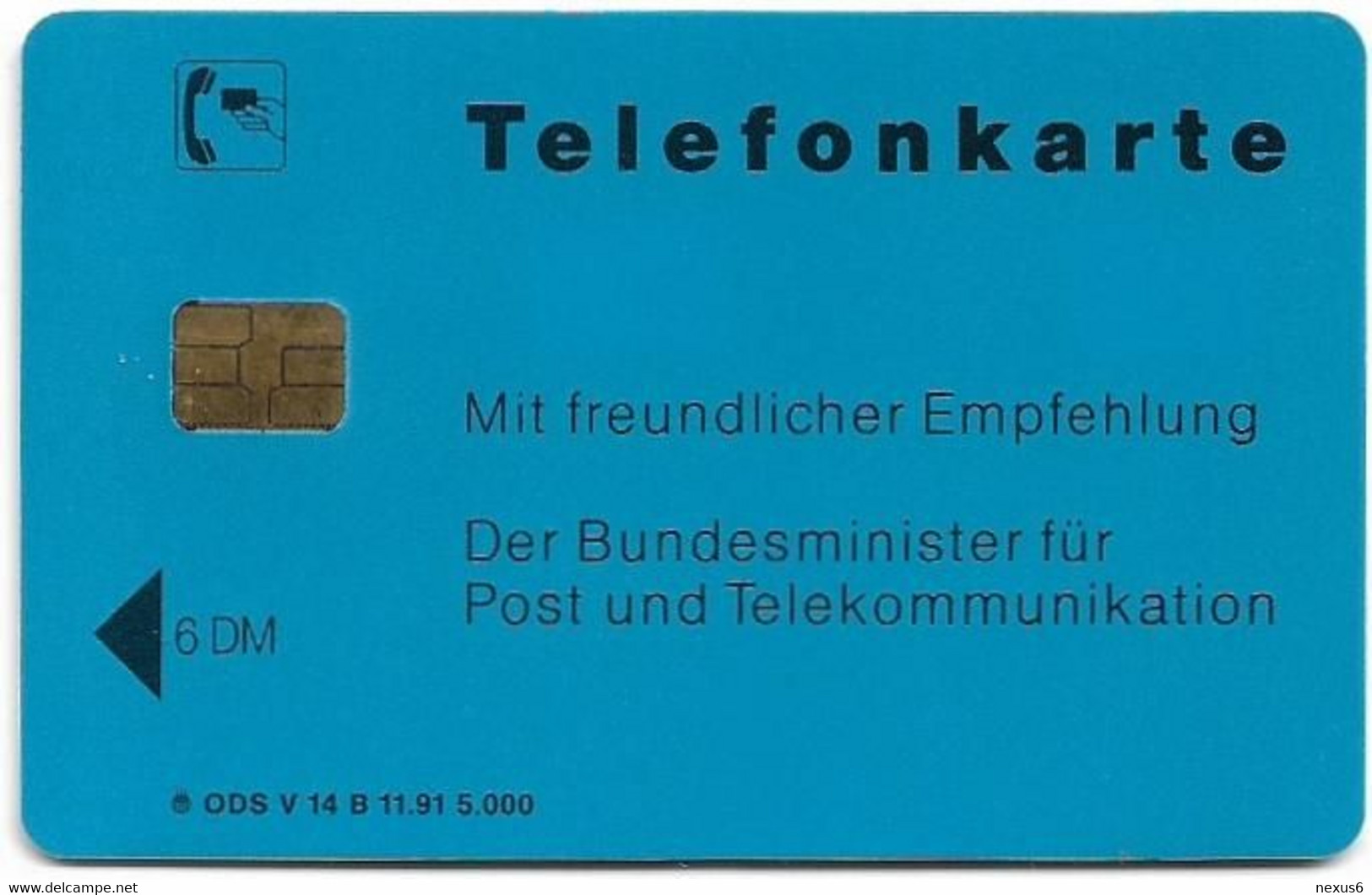 Germany - V-14B-91 - Bundesminister Für Post Und Telekomm. 2 - Lizenzierung, 11.1991, 6DM, 5.000ex, Used - V-Series: VIP-und Visitenkartenserie