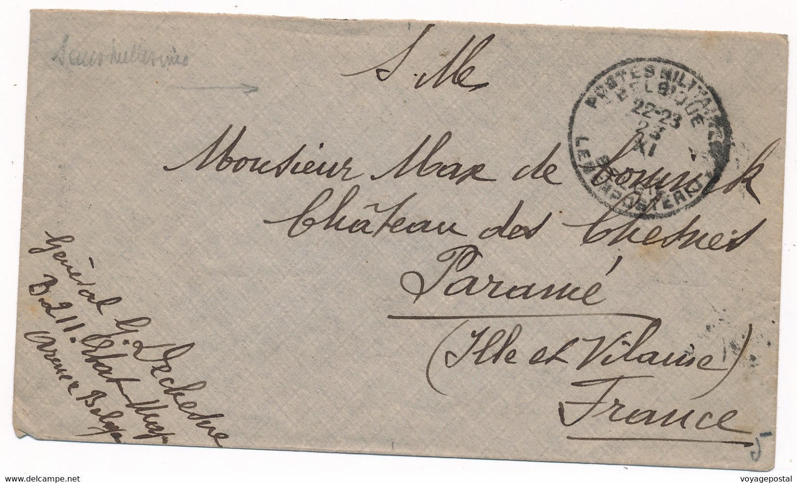 LETTRE SM PMB MILITAIRE B211 ETAT MAJOR ARMÉE BELGE WWI BELGIQUE - Armée Belge