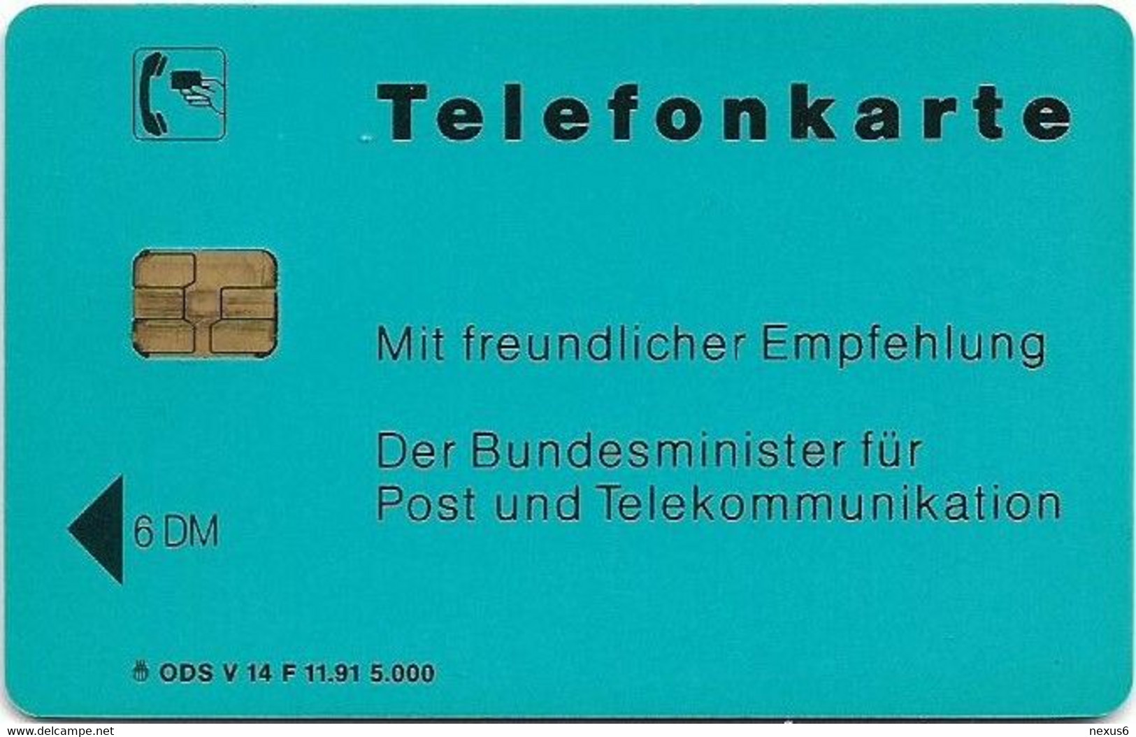 Germany - V-14F-91 - Bundesminister Für Post Und Telekomm. 6 - Zulassung, 11.1991, 6DM, 5.000ex, Used - V-Series : VIP & Visiting Cards