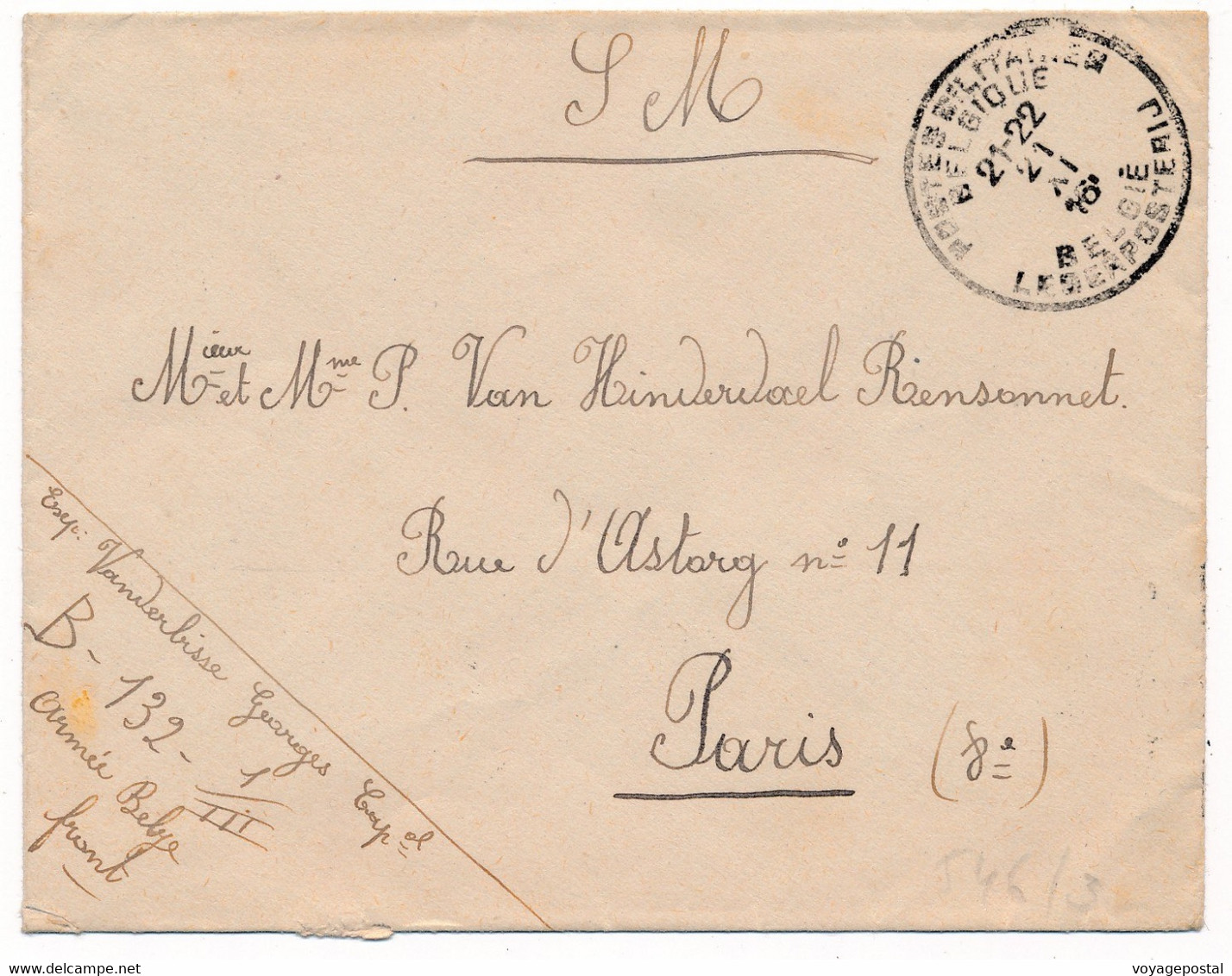 LETTRE SM PMB MILITAIRE B132 III ARMÉE BELGE FRONT WWI BELGIQUE - Armée Belge