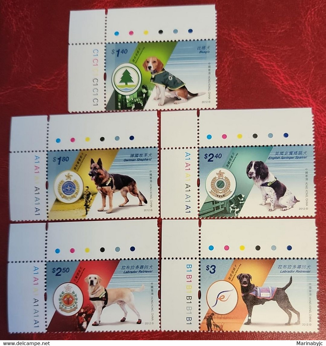 SP) 2012 HONG KONG, DOGS GOVERNMENT SERVICE, MARGIN CORNER SHEET, COLOR GUIDE, SET OF 5 MINT, MNH - Otros & Sin Clasificación