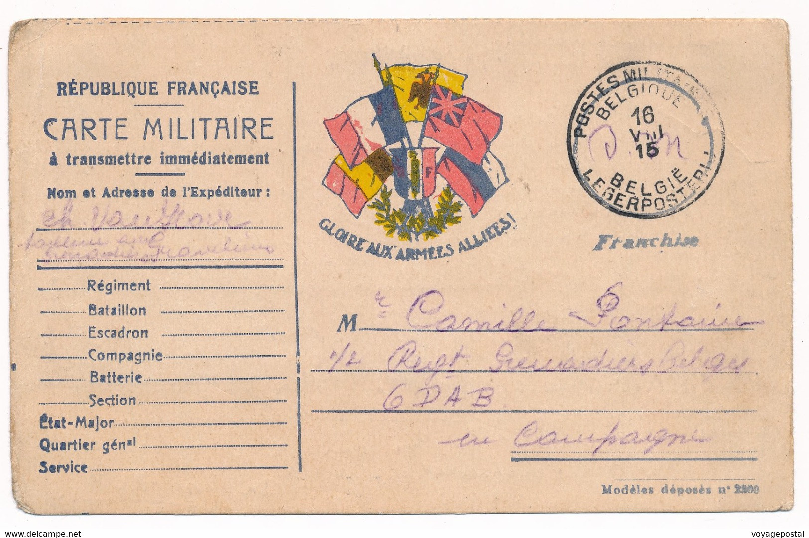 CARTE DRAPEAUX GRAVELINES PMB MILITAIRE A 13 ARMÉE BELGE WWI BELGIQUE - Esercito Belga